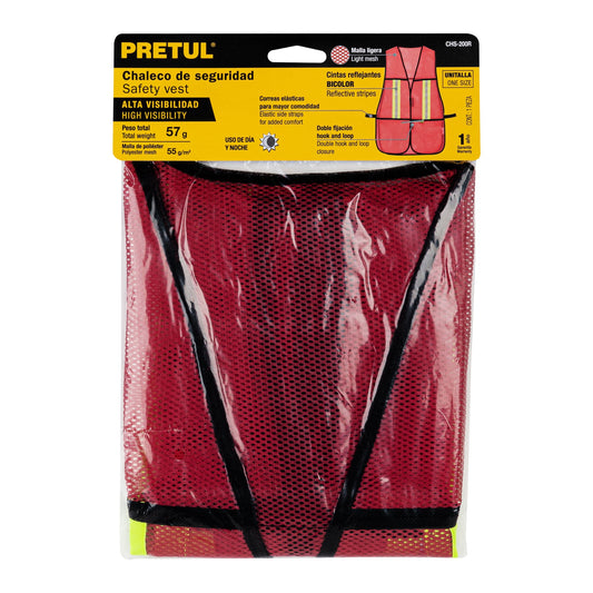 CHALECO CON CINTA DOBLE DE 3/4 ALTA VISIBLIDAD ROJO PRETUL.