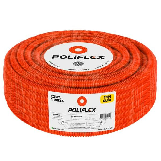 POLIFLEX NARANJA DE 1/2" C/GUIA PLASTICA ROLLO CON 100M FLEXIPLUS