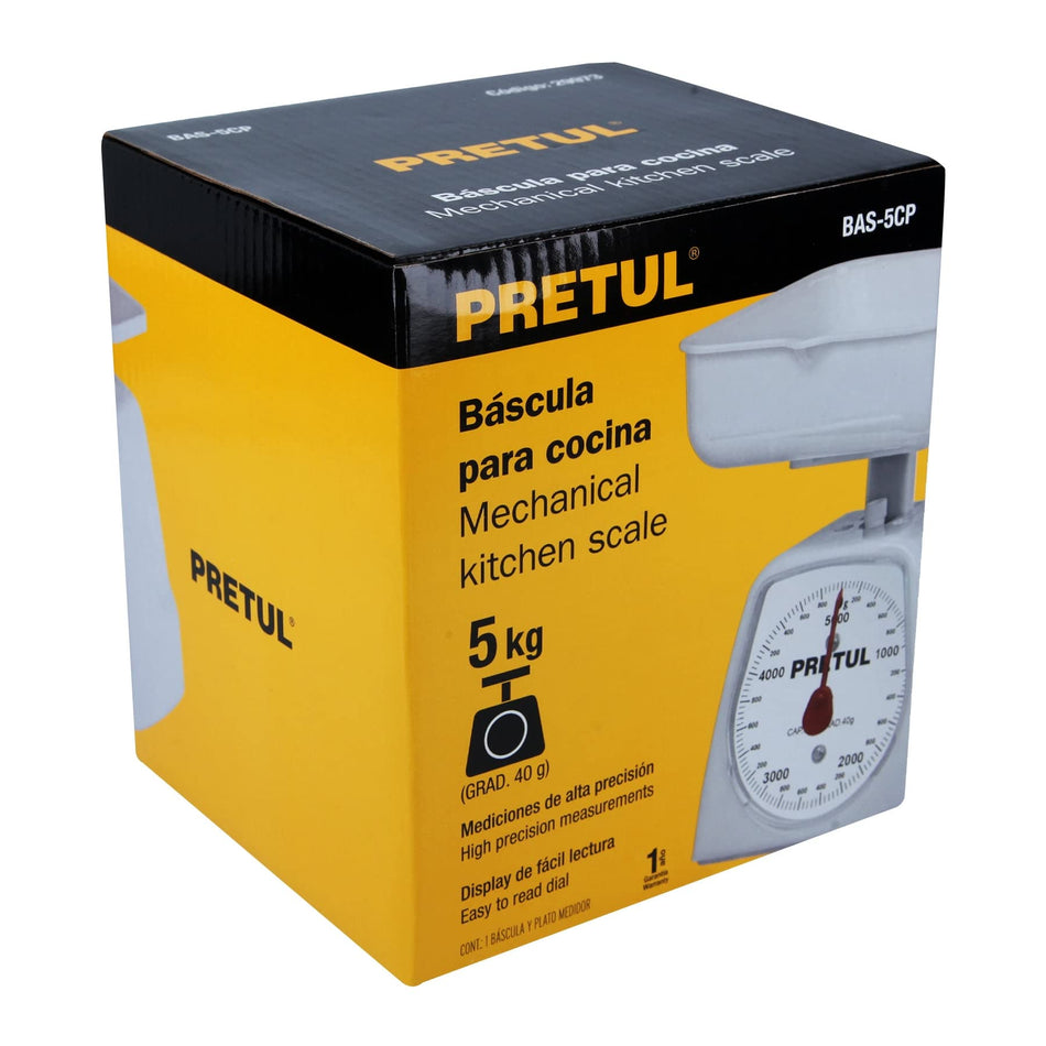 BASCULA CAPACIDAD 5 KG MECANICA PARA COCINA, PRETUL
