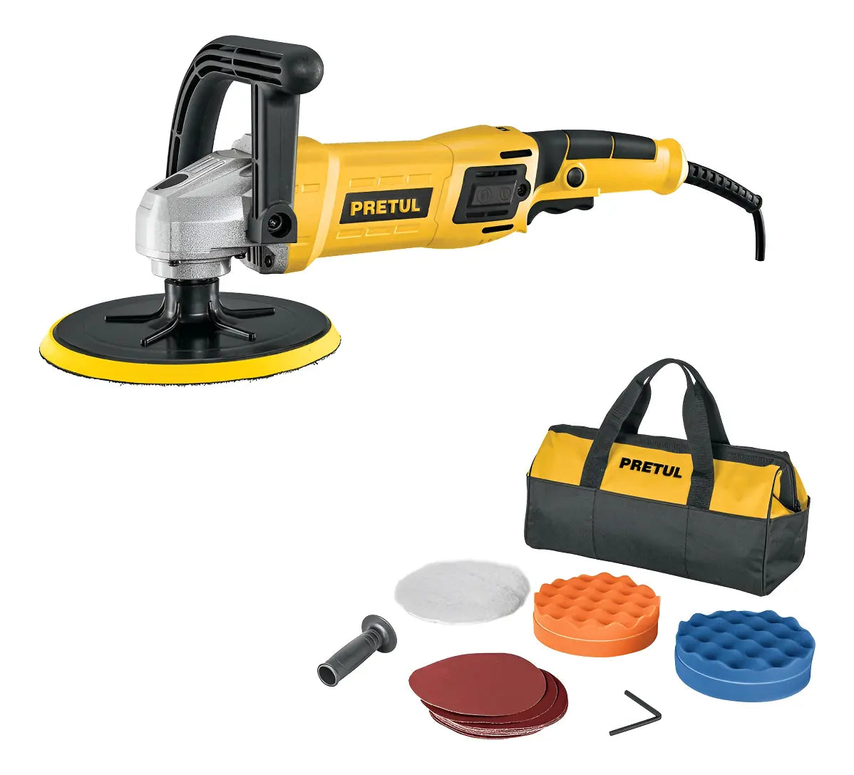 PULIDORA VELOCIDAD VARIABLE 7" 1200W, C/ACCESORIOS, PRETUL