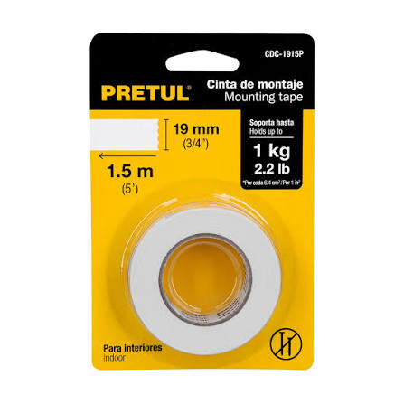 CINTA DOBLE CARA DE 19 MM X 1.5 M PRETUL